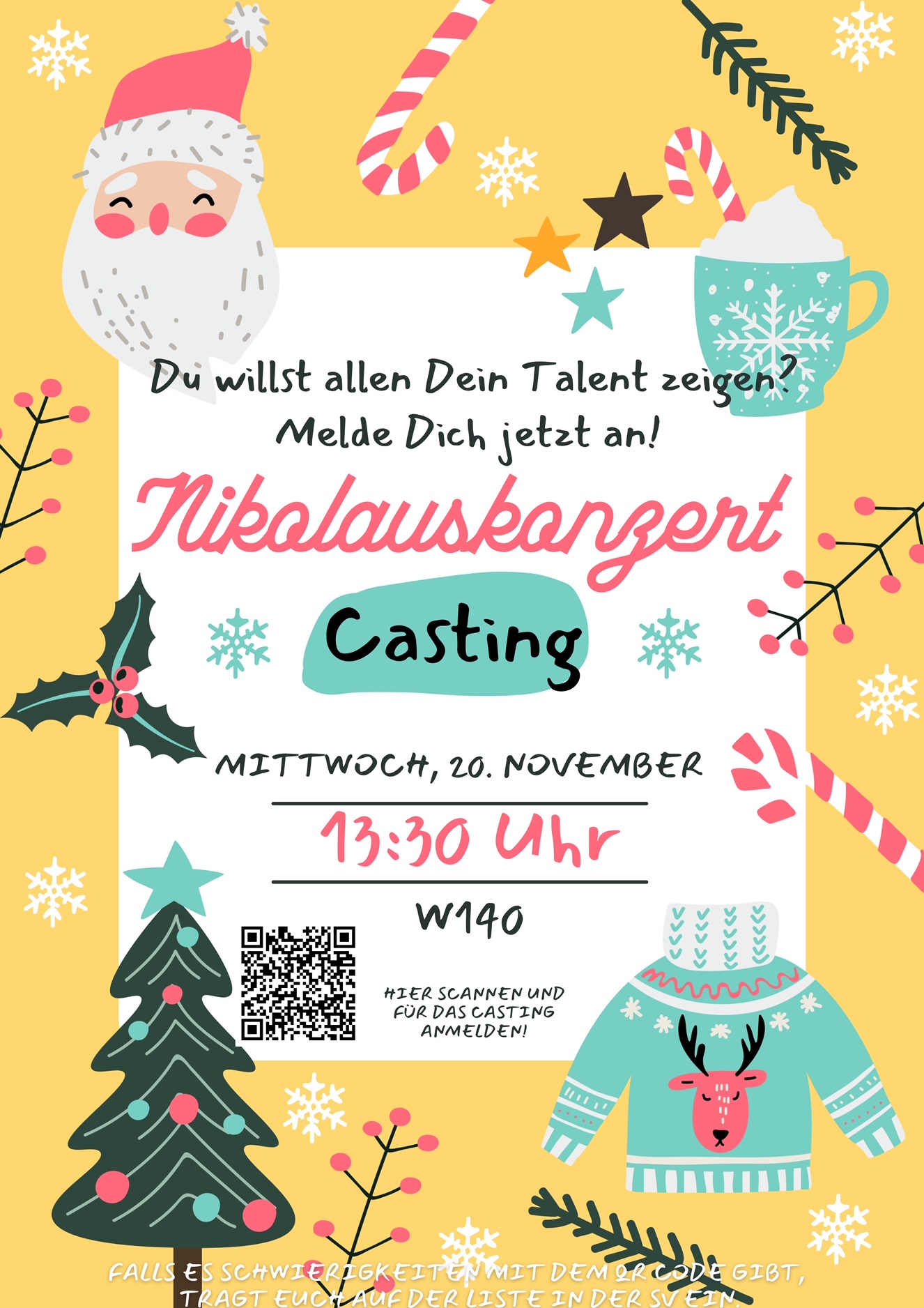 Green and Yellow Illustrated Christmas Party Flyer